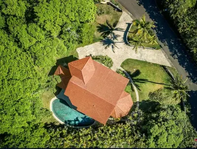 an overhead view of a building with an umbrella at Villa Marina in Sosúa