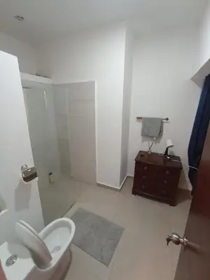 a white bathroom with a toilet and a sink at Casa Maritza in Las Galeras