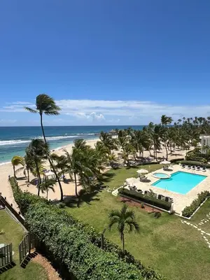 an aerial view of a resort with a swimming pool and the beach at Marbella-SeaView-FrontBeach-Cozy-2Br-2Bds-4Pax-WiFi in Villas del Mar