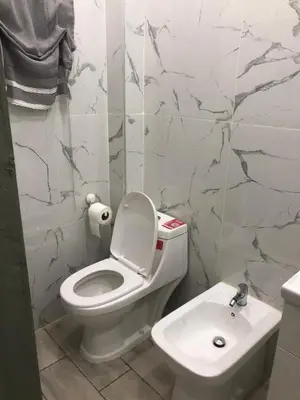 a bathroom with a white toilet and a sink at Bayahibe Apartments in Bayahibe