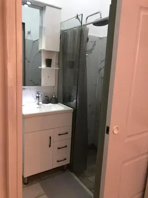 a bathroom with a sink and a shower at Bayahibe Apartments in Bayahibe