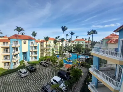 an aerial view of a resort with a parking lot at Penthouse in El Cortecito in Punta Cana