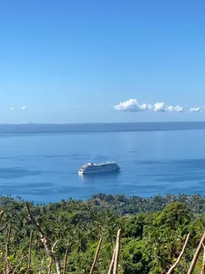a cruise ship in the water next to a island at Apartamento con Vista al Mar PalmeritaVillage in El Valle