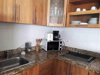 a kitchen counter with a sink and a microwave at Lovely apartment by the Caribbean in Bayahibe