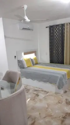 a bedroom with a bed and a ceiling fan at Villas Hillside apt 3 in Santa Bárbara de Samaná