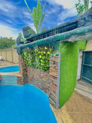 a brick retaining wall with green plants on it at Villa VP One - Punta rucia beach in Punta Rucia