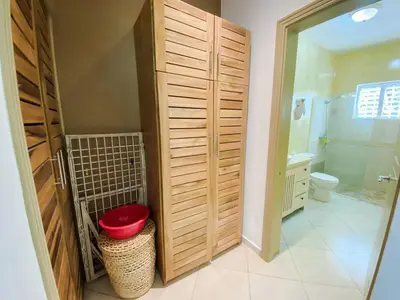 a bathroom with a toilet and a shower in it at Gorgeous apartment steps to Playa Punta Popy in Las Terrenas