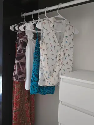 three shirts and ties on a rack in a closet at Casa CASTILLO in La Laguna