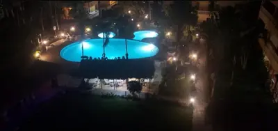 an overhead view of a pool at night at Boca chica retreat in Boca Chica