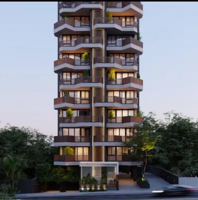 a rendering of a tall apartment building with balconies at Luxury Apartment Rooftop With Two Level and Infinitive Pool in Santiago de los Caballeros