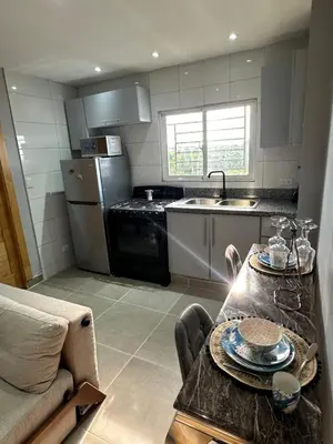 a small kitchen with a table and a couch at Apartamento Santo Domingo este in Juan López