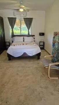 a bedroom with a bed and a window at Gecko Azul, Las Galeras in Las Galeras