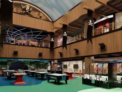 a large building with tables and benches in it at Moon Palace The Grand Punta Cana in Punta Cana