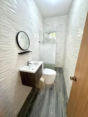 a bathroom with a sink and a toilet and a mirror at Double P Ranch 20 guests, BBQ and pool Buggy rental in Pedro Brand