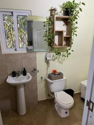 a bathroom with a toilet and a sink at Garden House in Las Galeras