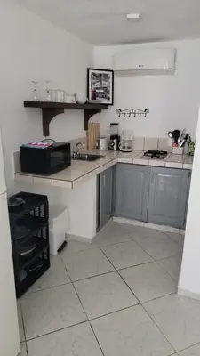 a kitchen with a sink and a counter top at Hotel Appartements Hummingbird CABARETE in Cabarete