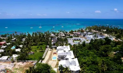 an aerial view of a resort near the ocean at Caribey2 APT 3D1 in Las Terrenas