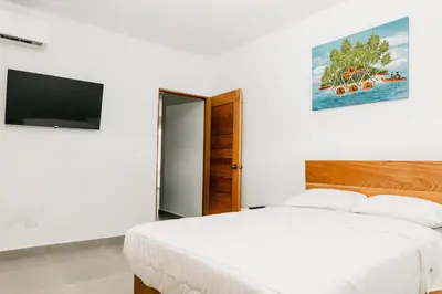 a bedroom with a bed and a flat screen tv at Caribey2 APT 2D2 in Colorado