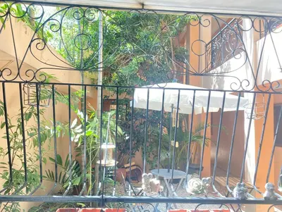 a wrought iron fence with plants in a courtyard at Lovely apartment colonial zone in Santo Domingo