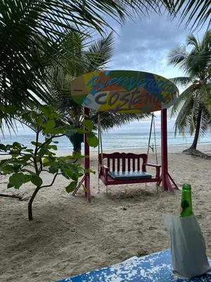 a swing on the beach with a surfboard on it at Villas Jazmin in San Felipe de Puerto Plata