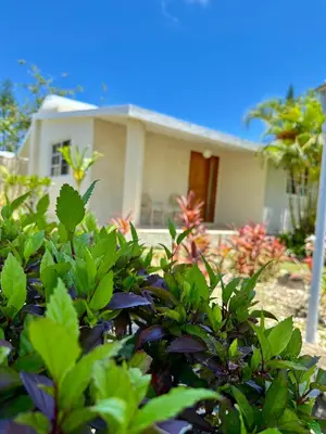 a house with a bush in front of it at Villas Jazmin in San Felipe de Puerto Plata