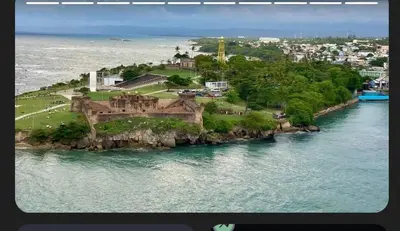 an aerial view of an island in the water at Villa Tropical Paradise Pool Rooftop in San Felipe de Puerto Plata