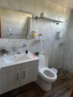 a bathroom with a toilet and a sink and a shower at Gaby Luxury apart in Santo Domingo