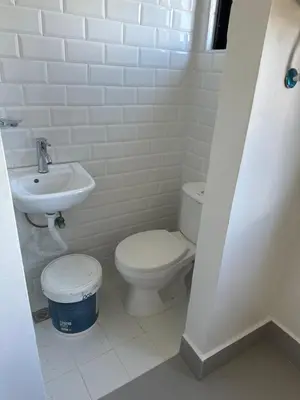 a white bathroom with a toilet and a sink at Gaby Luxury apart in Santo Domingo