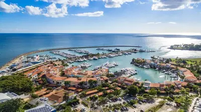 an aerial view of a marina with boats in the water at Villa en Casa de Campo 10127 in Colorado