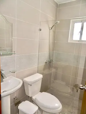 a bathroom with a shower and a toilet and a sink at The Chic Hideout full apt in san isidro Terrace in Juan López