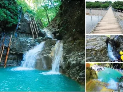 a collage of pictures of a waterfall and a bridge at Villas Las Indigenas in Imbert