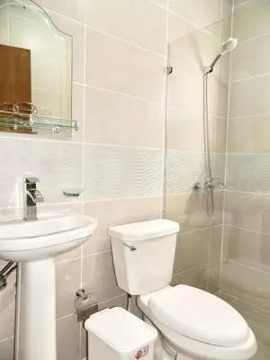 a bathroom with a toilet and a sink and a shower at The Chic Hideout full apt in san isidro Terrace in Juan López