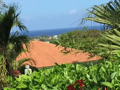 a garden with a view of the ocean at Villa vacances de reve in Sosúa