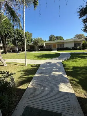 a walkway in front of a house with palm trees at 2BR Juan Dolió House in Juan Dolio