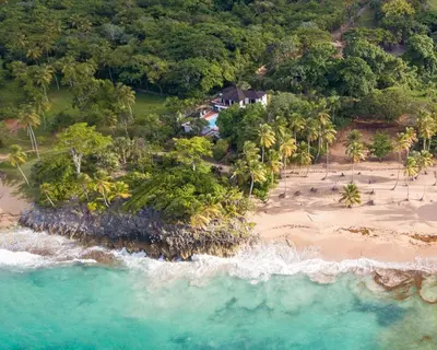an aerial view of a beach with palm trees at Lives off Colorada Beach in La Colmena