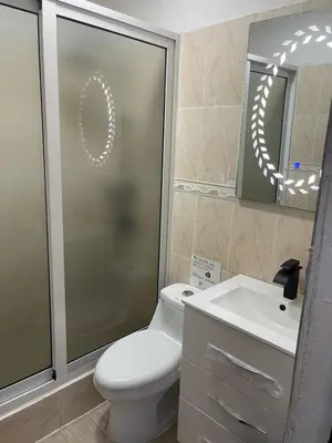 a bathroom with a toilet and a shower and a sink at Acogedora Casa Vacacional in Colorado