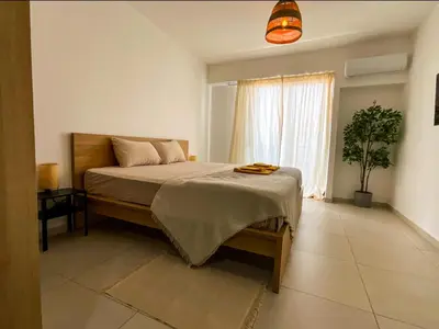 a bedroom with a bed and a potted plant at Comfortable Central Apartment in Santo Domingo