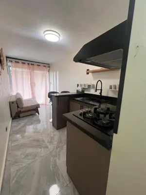 a kitchen with a stove and a counter top at cerca de los mejores restaurantes I TV l Wifi in Constanza