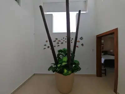 a plant in a large pot in a room at Luxury Oceanfront Villa with Heated Pool, Jacuzzi, AC, BBQ, Starlink Wi-Fi, Chef's Kitchen, Staff Included, Mountain Views, Near El Quemaito, San Rafael, and Los Patos Beach in Santa Cruz de Barahona