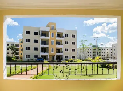 a view of a building from a window at Hermoso Apartamento Turístico in Colorado