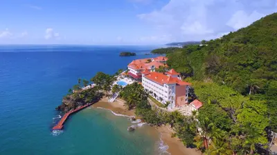 an aerial view of a resort on a island in the ocean at Bahia Principe Grand Samana - Adults Only in Santa Bárbara de Samaná