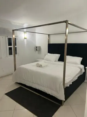 a bedroom with a large bed with a metal canopy at Hannabi Hotel in Boca Chica