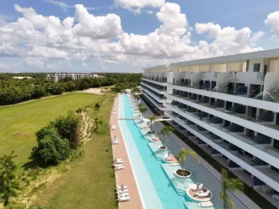 an overhead view of a hotel with a swimming pool at Cana Rock Star in Punta Cana
