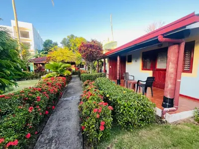 a house with a row of flowers in front of it at Hotel palococo in Las Terrenas