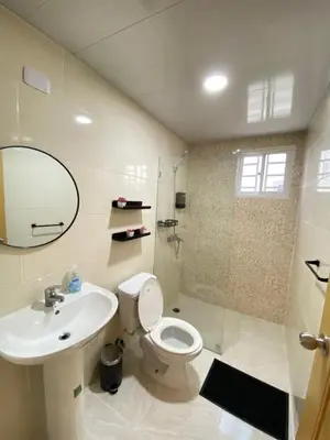 a bathroom with a sink and a toilet and a shower at Apartamento acogedor con estilo y piscina in La Romana