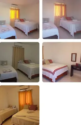 four pictures of a room with four beds in it at Hospedaje Las Flores Pedernales in Pedernales