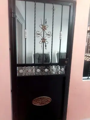 a black door with a mirror in a room at Comodo y acogedor apartamento en Los Mameyes in Los Tres Ojos de Agua