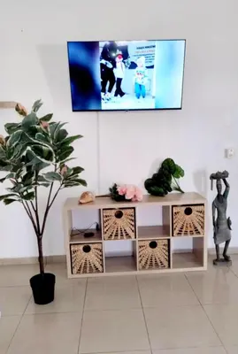 a table in a room with a potted plant at Unique and quiet TROPICKÝ PRÁZDNINOVÝ DŮM in Punta Cana