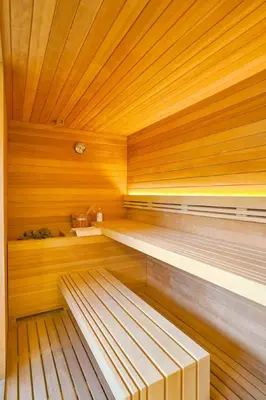 a sauna with a bench in the middle of it at Caribbean Paradise Aquarella 22th in La Puntica de Juan Dolio