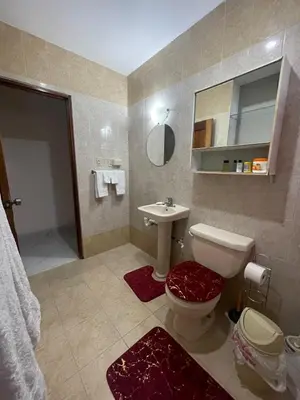 a bathroom with a toilet and a sink at Acogedor apartamento en Bella Vista, Casa Caribe in Santo Domingo